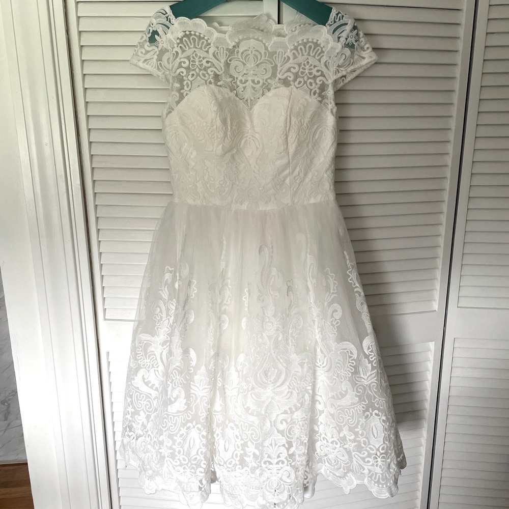 Beautiful ChiChi of London Midi Wedding Dress with Lace Overlay